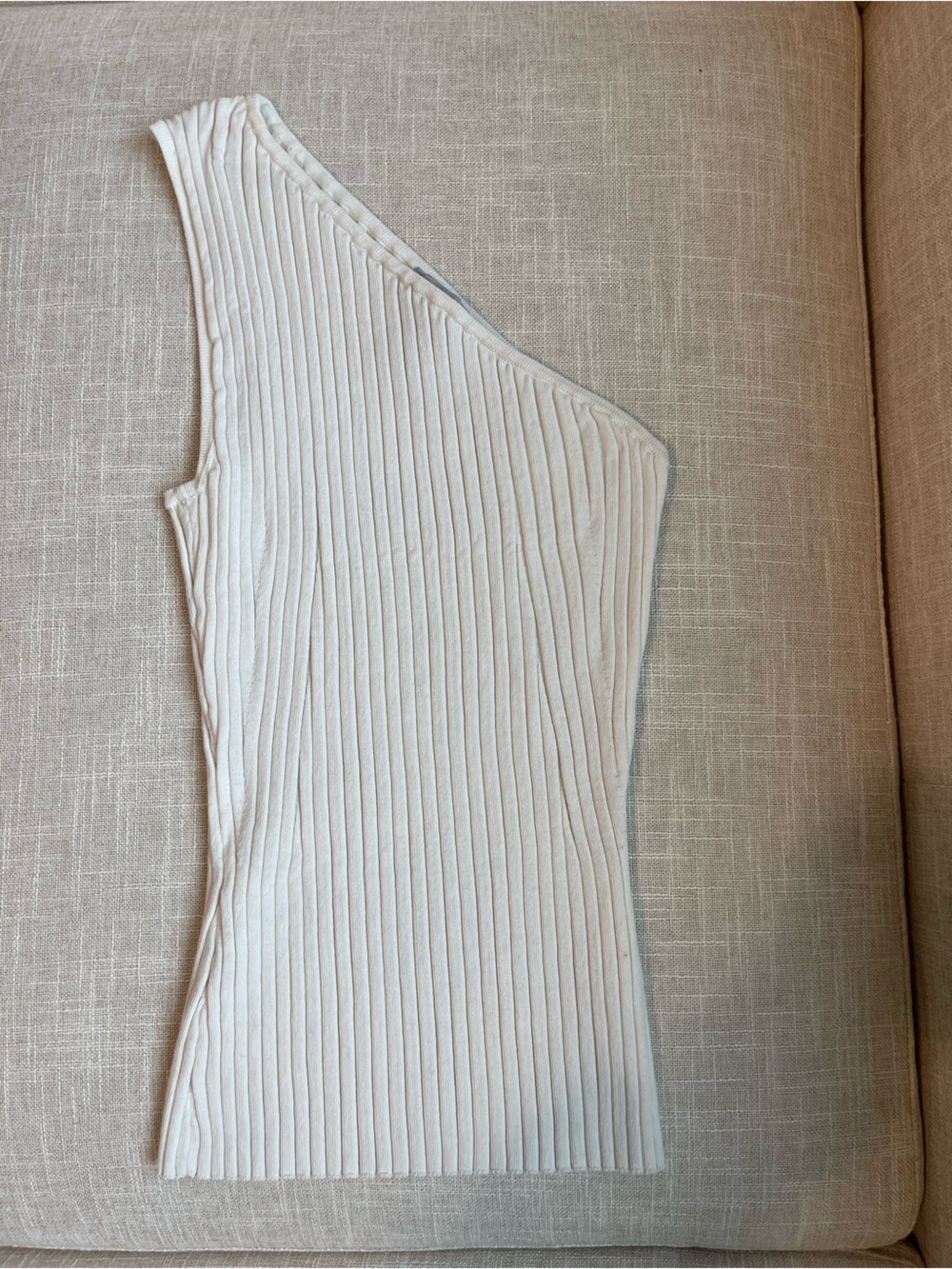 H&M Asymmetric One-Shoulder Ribbed Top in White
